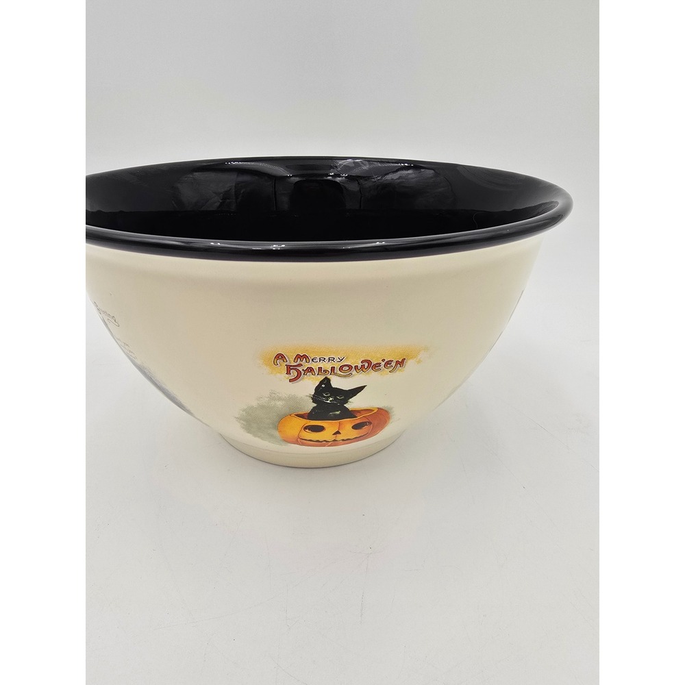 World Market Halloween Serving Bowl Black Cat Owl Boo It's Gone Vintage Style‎ - Picture 5 of 9